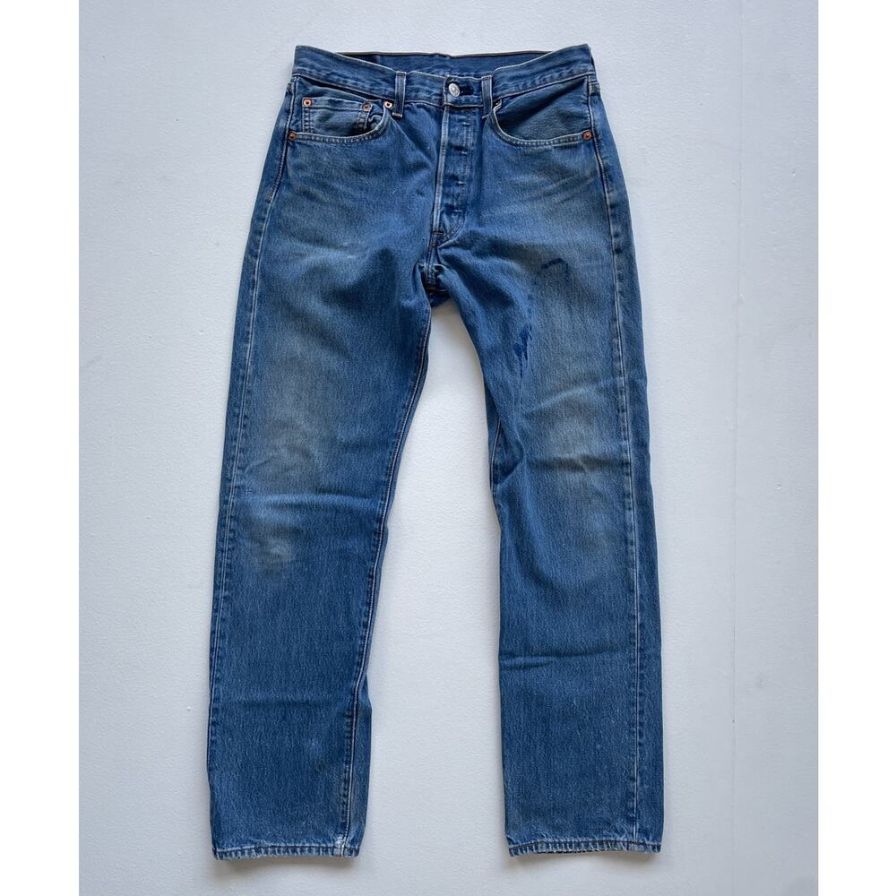 Vtg LEVIS 501 Blue Denim Jeans / Thrashed Distressed / 33 x 36